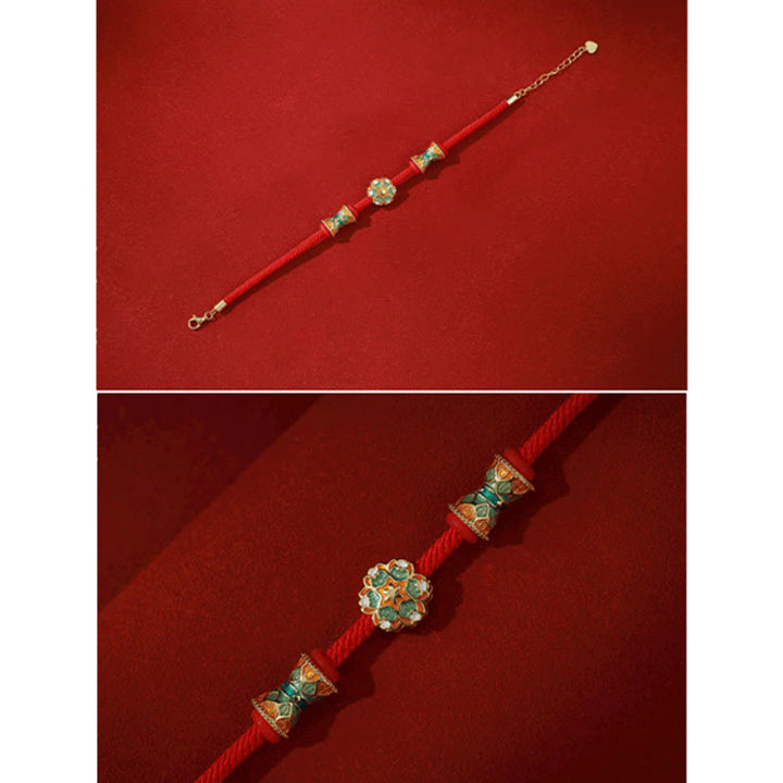 Pulsera de cuerda roja de nuevo comienzo con tambor de loto de Plata de Ley 925 de Buddha Stones Dunhuang - image 7