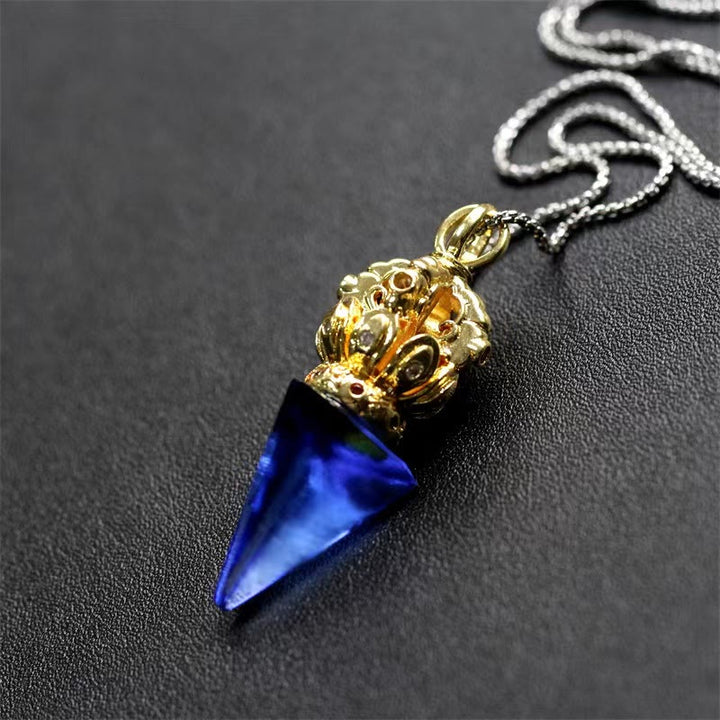 Buddha Stones tibetano Dorje Vajra 4 puntas Lotus Liuli cristal fuerza collar colgante - Dorje azul - image 0