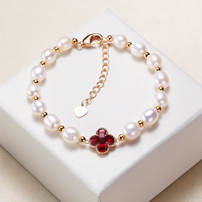 Pulsera de cadena de riqueza con trébol de cuatro hojas y perlas de Buddha Stones