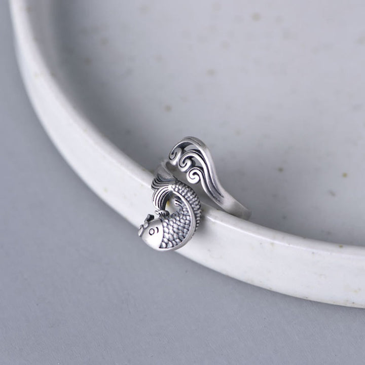 Anillo de plata de ley 925 con Buddha Stones , pez koi, ondulación de agua, suerte y riqueza - image 9