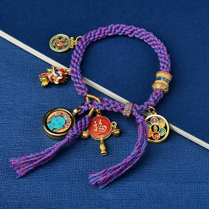 Pulsera tibetana verde Tara Zakiram diosa de la riqueza Thangka suerte trenzada