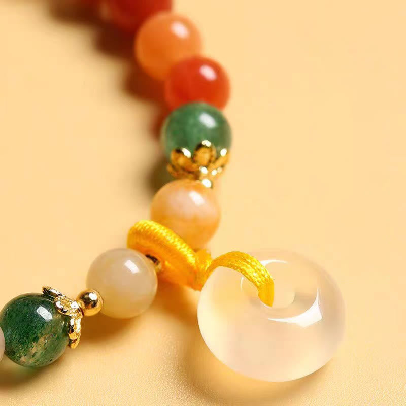 Pulsera de riqueza con hebilla de paz de jade de seda dorada colorida chapada en oro de 14 Buddha Stones