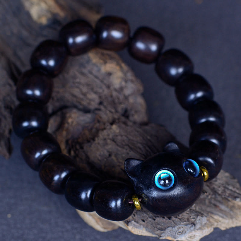 Pulsera de equilibrio de paz de gato encantador de cristal Liuli de madera de ébano con Buddha Stones - image 17