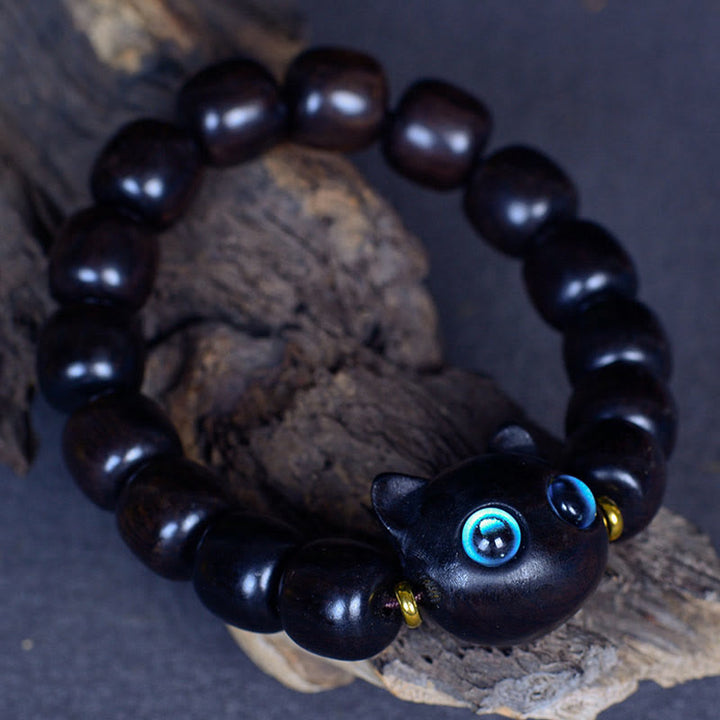 Pulsera de equilibrio de paz de gato encantador de cristal Liuli de madera de ébano con Buddha Stones - image 17