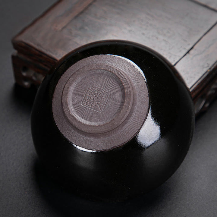 Buddha Stones, hoja de arce dorada, taza de té de cerámica china Jianzhan, tazón de taza de té Tenmoku Kung Fu