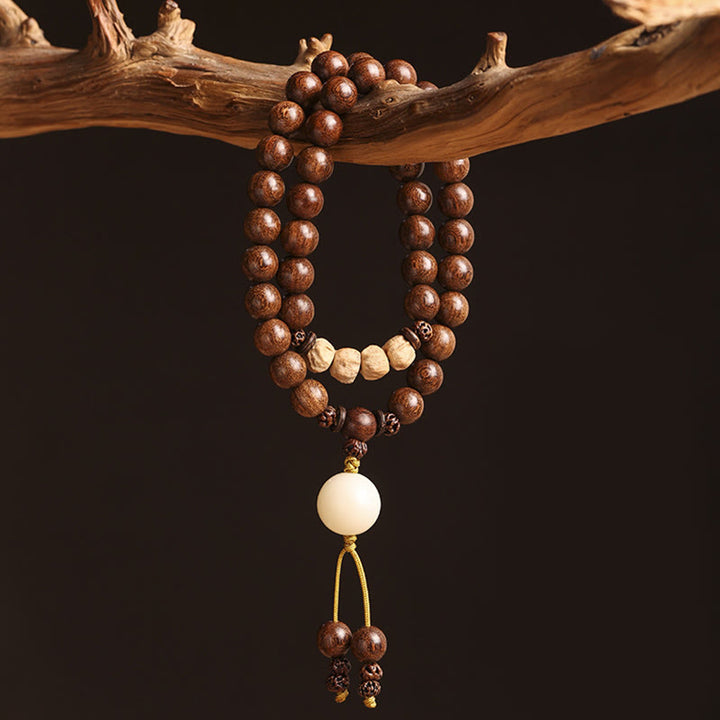 Pulsera de doble envoltura con Buddha Stones , sándalo, hoja pequeña, sándalo rojo, purificación de semillas Bodhi